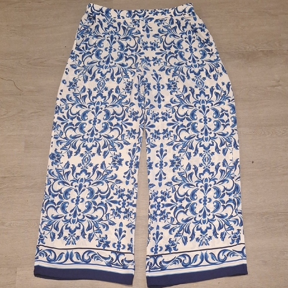 B•Wear Blue and White Print Palazzo Pants - Picture 1 of 7